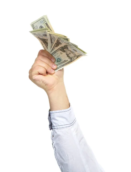 Ruce Penězi Izolované Bílém Pozadí — Stock fotografie