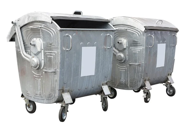 큰 더러운 금속 쓰레기 컨테이너 흰색 절연 — 스톡 사진