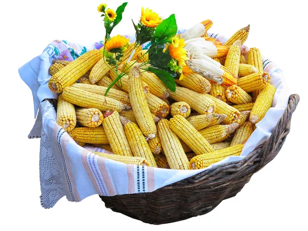 Yellow corn vegetable in basket isolated — Stock Photo, Image