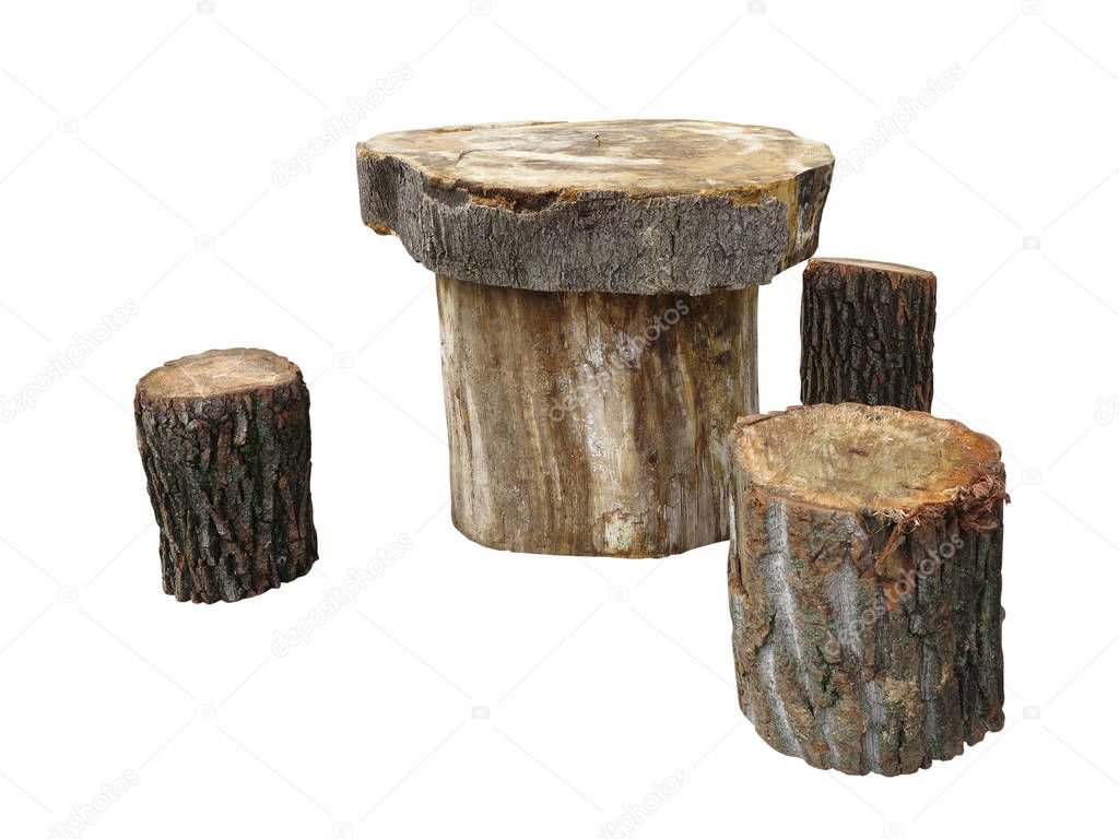 Garden furniture made from wooden log isolated on white