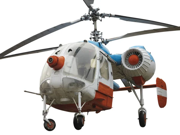 Antiguo helicóptero ruso de doble rotor K-26 aislado sobre blanco —  Fotos de Stock