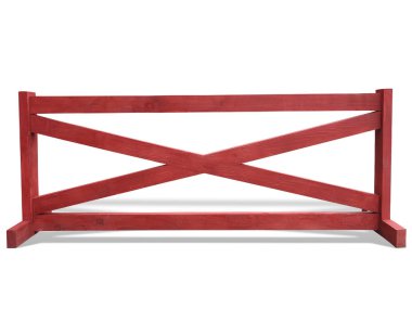 Beyaz bitti izole Ranch'te kırmızı ahşap çit