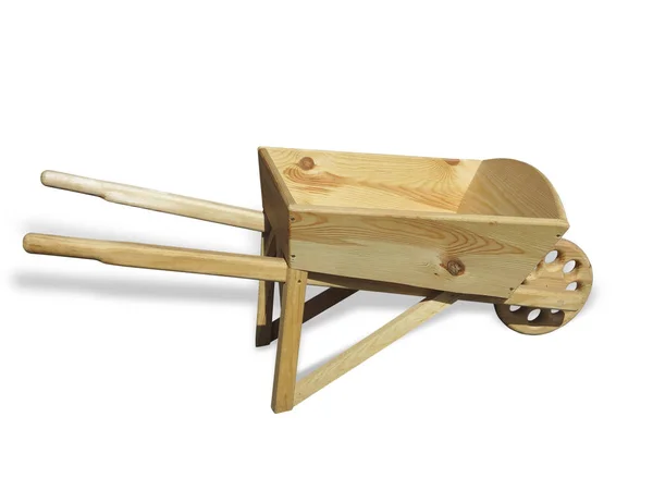 Empty wooden wheelbarrow cart for the garden isolated over white — Stock Photo, Image