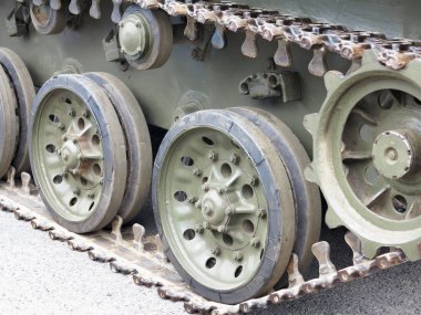 Açık yeşil parça Rus tankı closeup görünümünün