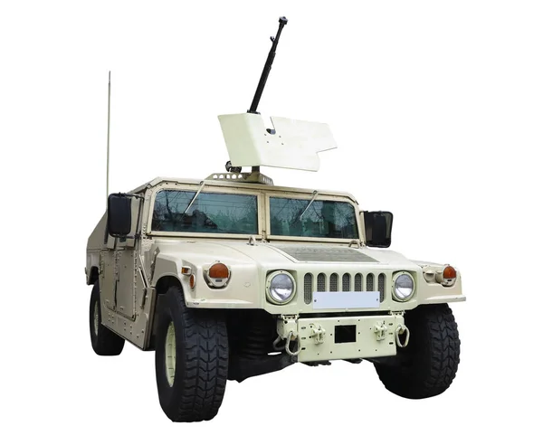 Tactical all terrain military vehicle with gun isolated over whi — Stock Photo, Image