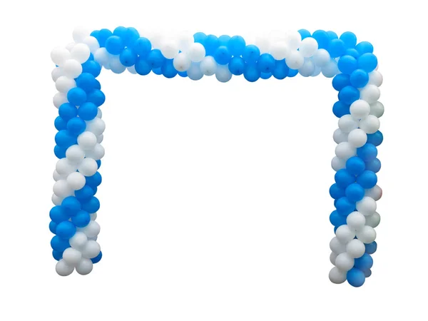 Colorful arch of white and blue balloons isolated over backgroun — Stock Photo, Image