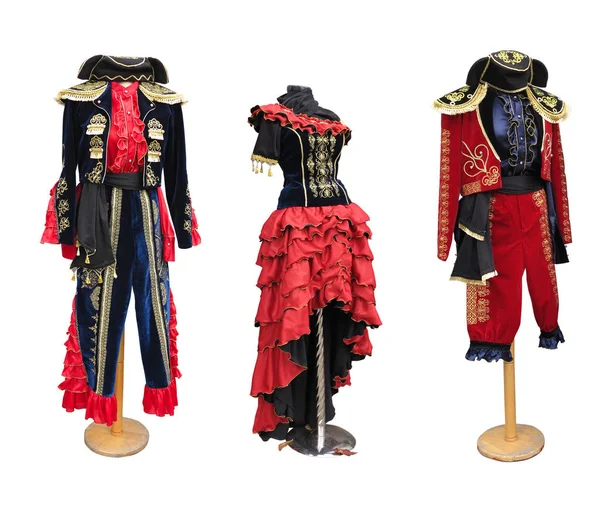 Kleurrijk gestileerde Spaanse middeleeuwse kostuum kleren op etalagepop — Stockfoto