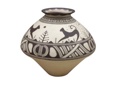 Vazolar üzerinde beyaz backgr izole Kızılderili desen vazo ile