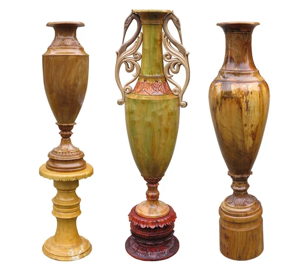 Bellissimo vaso di legno marrone isolato su sfondo bianco — Foto Stock