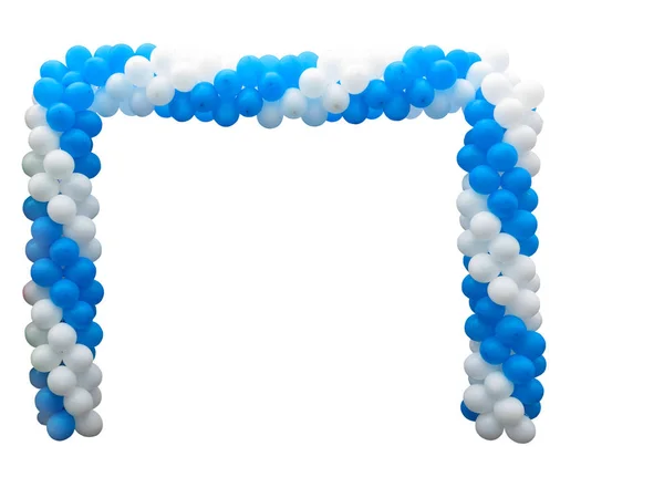 Colorful arch of white and blue balloons isolated over backgroun — Stock Photo, Image