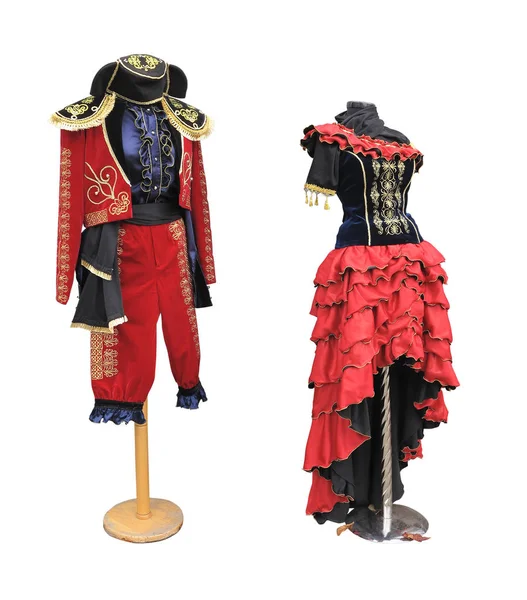 Colorful stylized spanish medieval costume clothes on mannequin — Stock Photo, Image