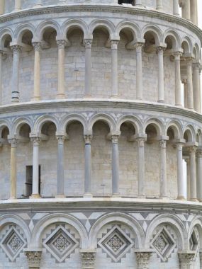 Leaning Tower of Pisa Mimari ayrıntılar Katedrali Duomo yakınındaki 