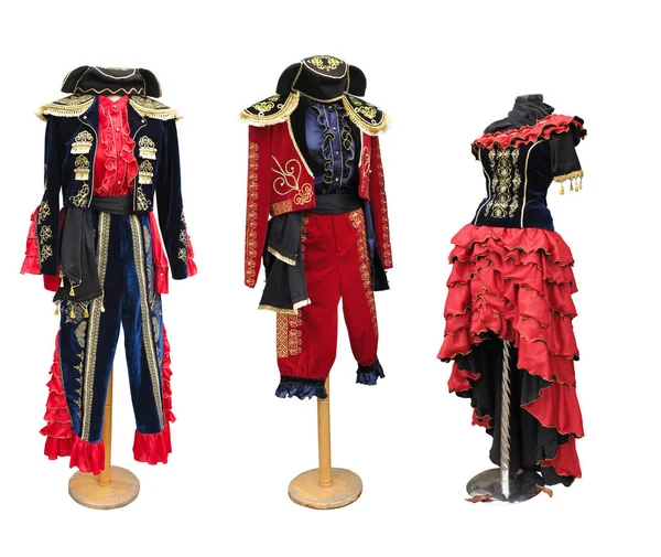 Colorful stylized spanish medieval costume clothes on mannequin — Stock Photo, Image