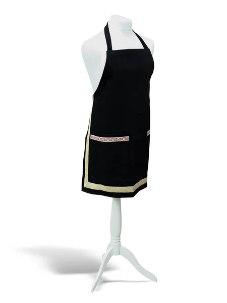 Beautiful decorated kitchen apron on support over white with sha — Stock Photo, Image