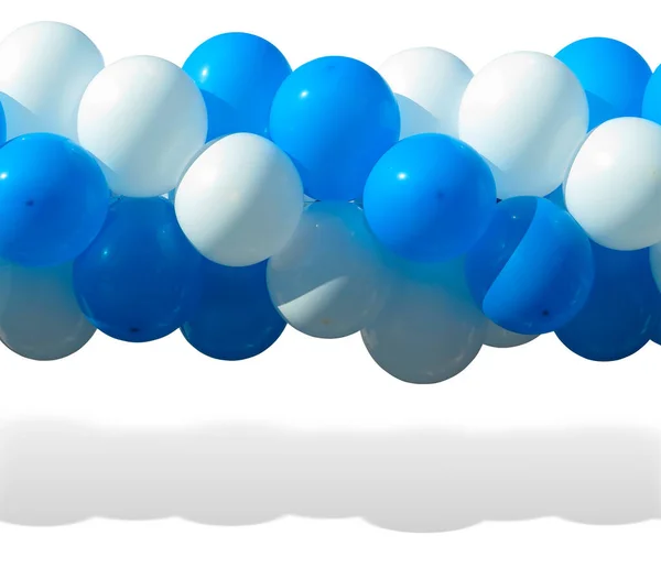 Bunch of Blue and white party balloons isolated over white — Stock Photo, Image