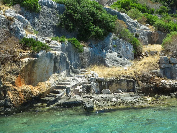 Zatopione ruiny na wyspie Kekova, starożytnego miasta Lycian — Zdjęcie stockowe