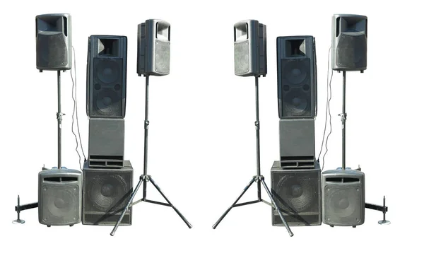 Old industrial powerful stage sound speakers isolated over white — Stock Photo, Image