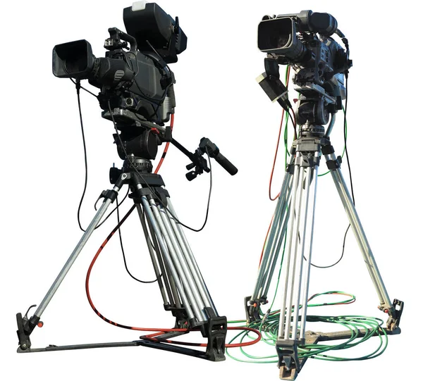 TV Estúdio profissional câmera de vídeo digital no tripé isolado o — Fotografia de Stock