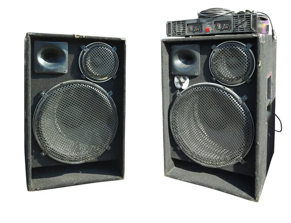 Old powerful stage concerto audio speakers and amplifier isolate — Stock Photo, Image