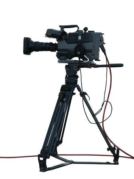 TV Professional studio digital video camera on tripod isolated o — Stock Photo, Image