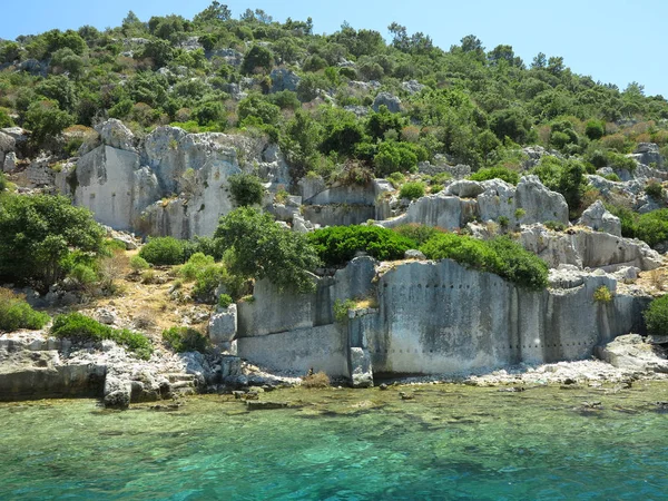 Az elsüllyedt romjai a szigeten Kekova, ókori Lycian város — Stock Fotó