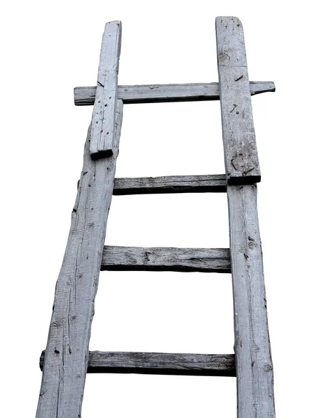 Escada vintage de madeira velha isolada sobre fundo branco — Fotografia de Stock