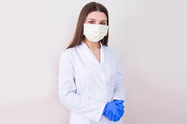 Doctora Que Usa Mascarilla Protectora Guantes Concepto Covid — Foto de Stock