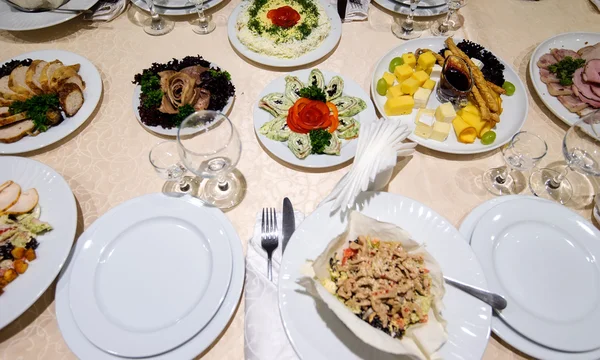 Catering table set service with silverware — Stock Photo, Image