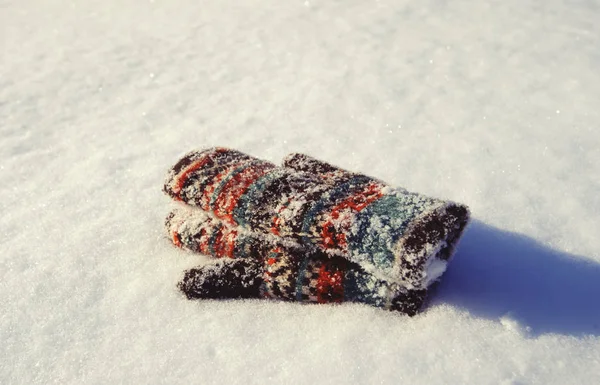 Manoplas congeladas en la nieve — Foto de Stock