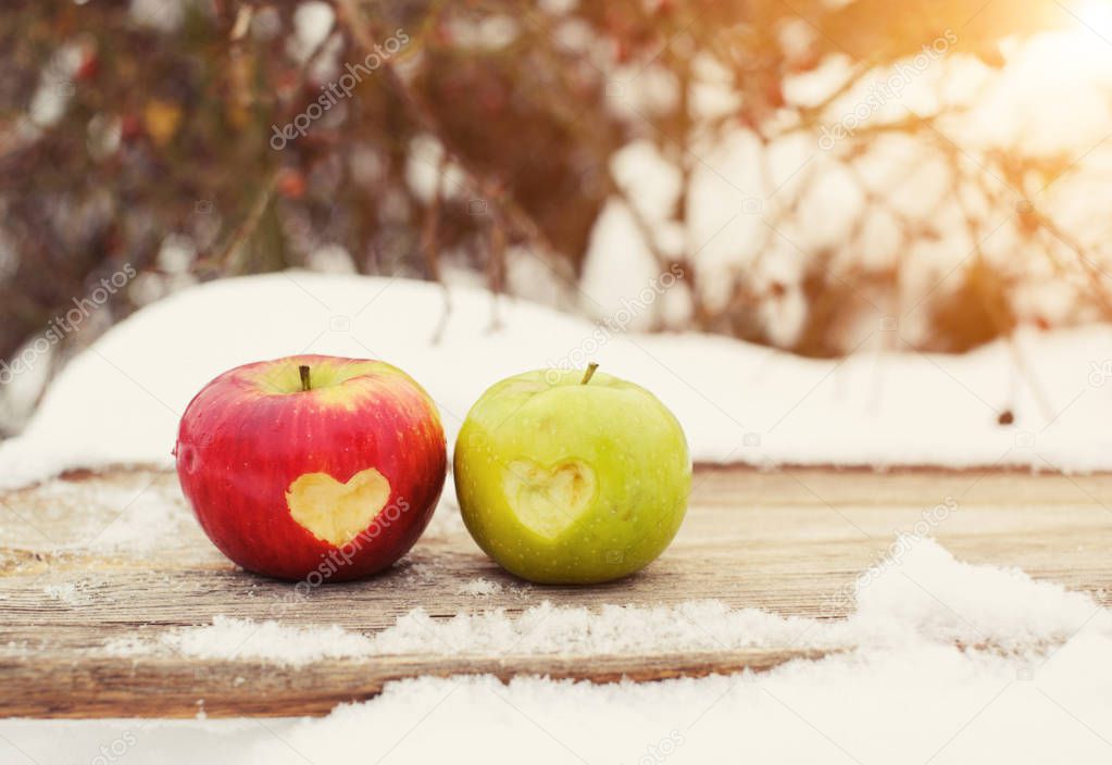 apple on the snow