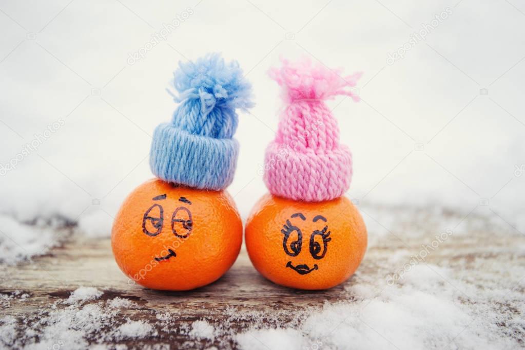 funny facial expressions on the tangerines