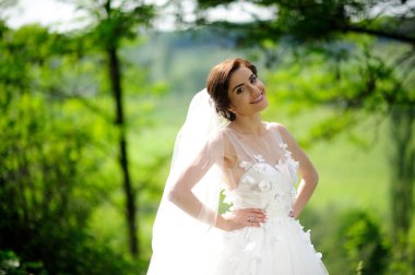 bir ormandaki açık havada güzel gelin