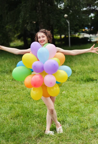 Chica Con Globos Colores Aire Libre — Foto de Stock