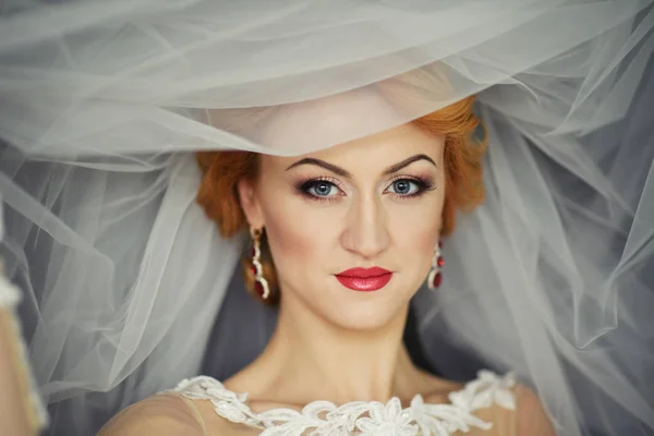 face of a beautiful bride hidden veil