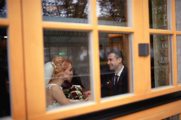 Cute Married Couple Cafe — Stock Photo, Image