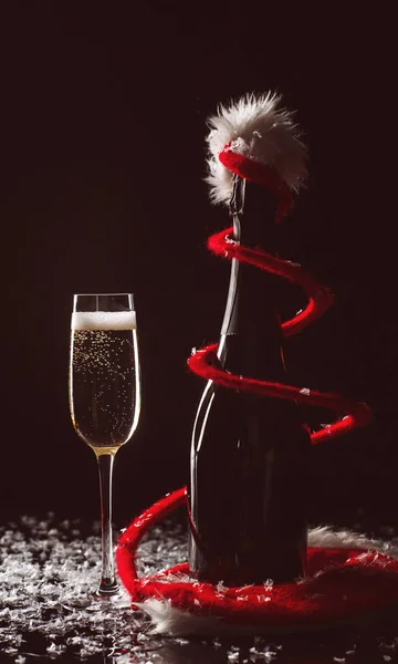 Celebrating new year, birthday, xmas party. Bottle of champagne — Stock Photo, Image
