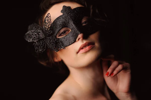 Beauty Model Woman Wearing Venetian Masquerade Carnival Mask Party Isolated — Stock Photo, Image