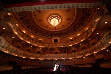 Wedding couple in drama theater.the bride and groom/