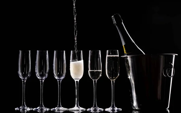 Champagneglas Svart Bakgrund — Stockfoto