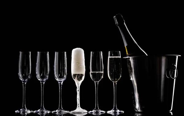 Champagneglas Svart Bakgrund — Stockfoto