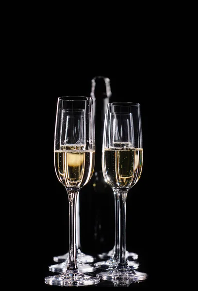 Champagne Glasses Set Black Background — Stock Photo, Image