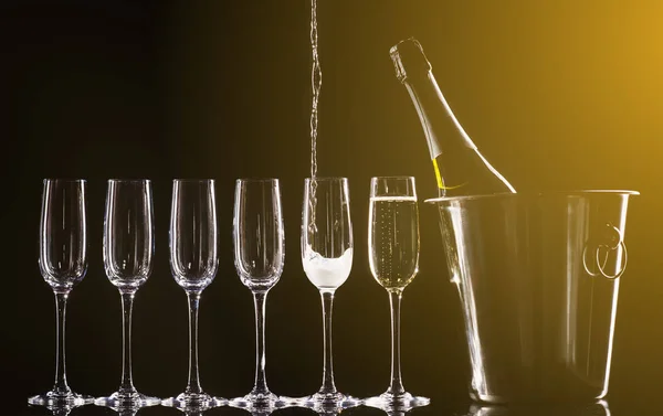 Champagne Glasses Set Black Background — Stock Photo, Image