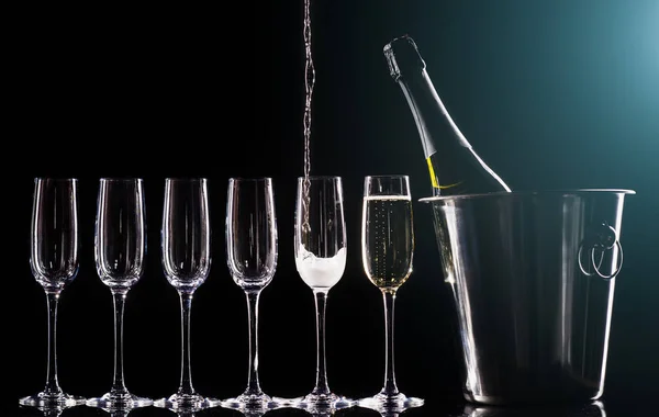 Champagneglas Svart Bakgrund — Stockfoto