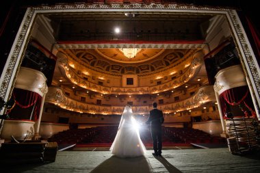 Wedding couple in drama theater.the bride and groom/