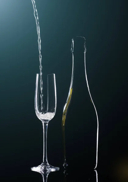 Champagne Glasses Set Black Background — Stock Photo, Image