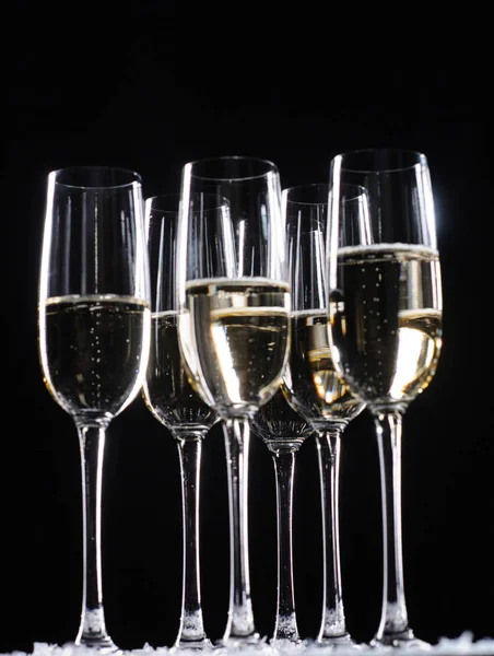Шампанські Окуляри Встановлені Чорному Тлі — стокове фото