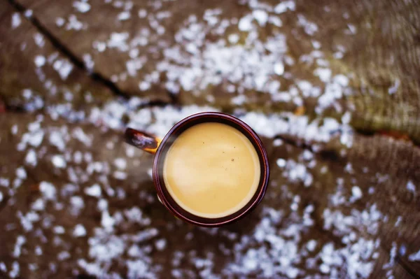 공원에 뜨거운 커피입니다. 눈 — 스톡 사진