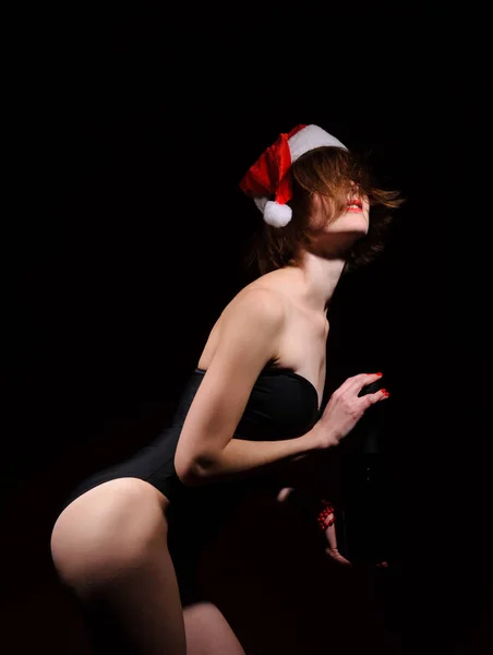 Piękna sexy dziewczyna w ubraniach, santa claus. Boże Narodzenie Kobieta — Zdjęcie stockowe