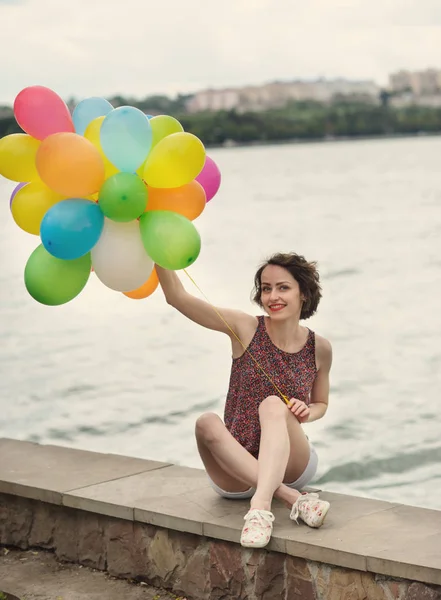 Girl Colorful Balloons Outdoor — Stock Photo, Image