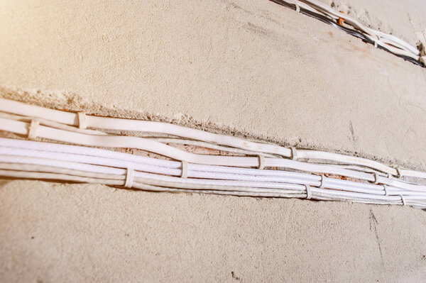 Electrical renovation work on old house installing new power lin